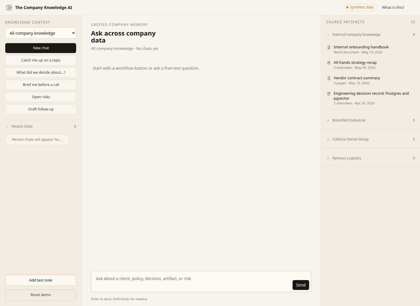 The Company Knowledge AI demo interface